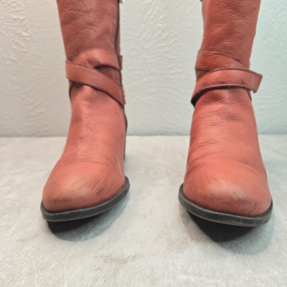 Vince Camuto Equestrian Boots 7.5 Brown Leather Knee High Studded Western Riding - Picture 3 of 14
